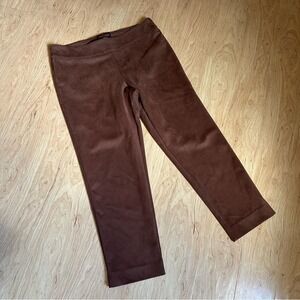 Krazy Larry Brown Suede Texture Elastic Comfy Work Pants Cropped Autumn